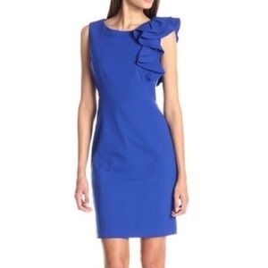 Calvin Klein cobalt blue ruffle sleeve career dress size 2